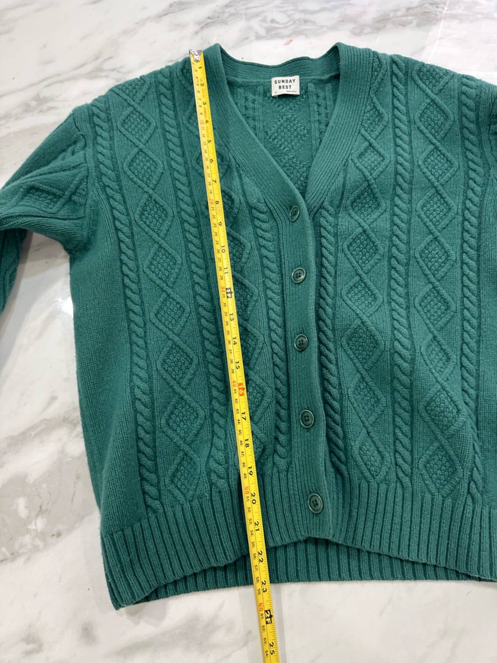 Sunday Best Dark Green Cable Knit Button Cardigan - Picture 12 of 12